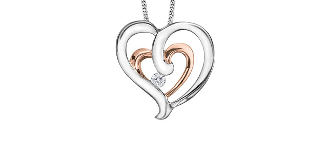 10K Rose and White Gold 0.07cttw Canadian Diamond Heart Pendant, 18&quot;