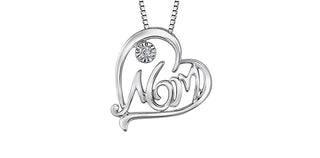 Sterling Silver 0.01cttw Diamond Heart Mom Necklace