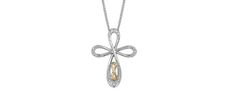 10K White and Yellow Gold Diamond Cross Necklace