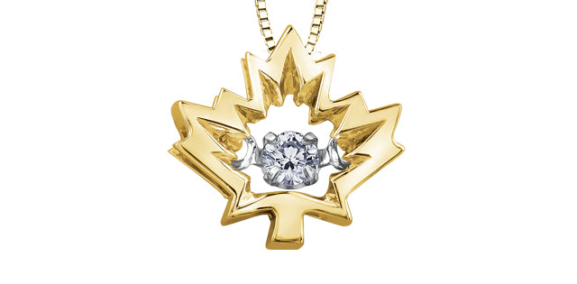 10K Yellow Gold 0.04 Canadian Diamond Maple Leaf Pendant - 18&quot;