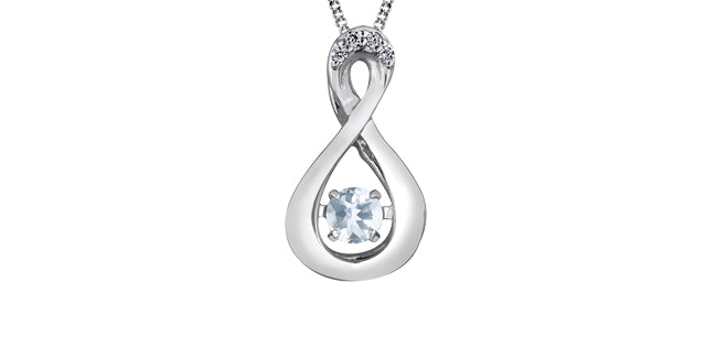 10K White Gold Round Cut Aquamarine and Diamond Pendant - 18 inches