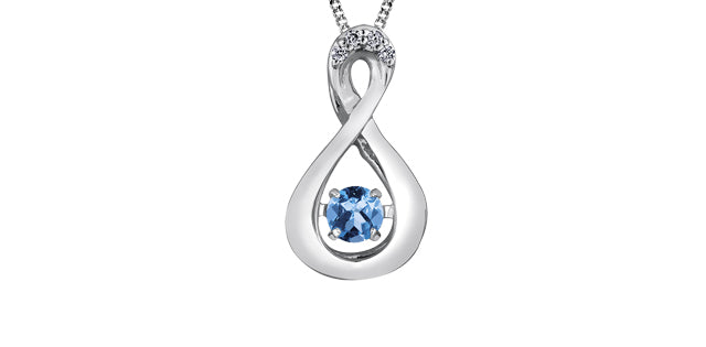 10K White Gold Round Cut Blue Topaz &amp; Diamond Pendant - 18 inches