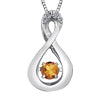 10K White Gold Round Cut Citrine & Diamond Pendant - 18 inches