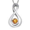 10K White Gold Round Cut Citrine &amp; Diamond Pendant - 18 inches