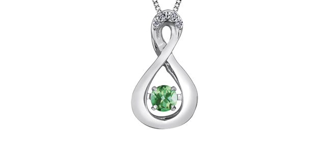 10K White Gold Round Cut Emerald and Diamond Pendant - 18 inches
