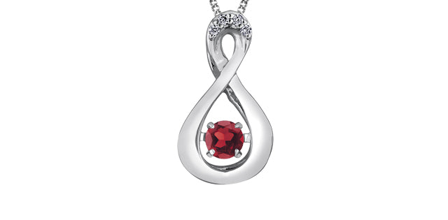 10K White Gold Round Cut Garnet and Diamond Pendant - 18 inches