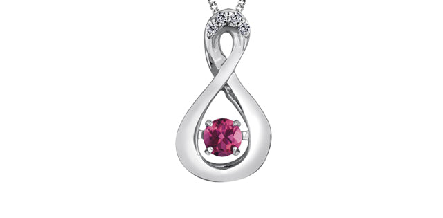 10K White Gold Round Cut Pink Topaz and Diamond Pendant - 18 inches