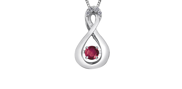 10K White Gold Round Cut Ruby and Diamond Pendant - 18 inches