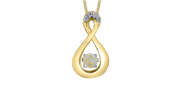 10K Yellow Gold Opal and Diamond Pendant