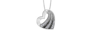 10K White Gold 0.14 cttw Diamond & Black Diamond Heart Pendant