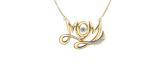 10K White and Yellow Gold 0.10 cttw Diamond Mom Pendant