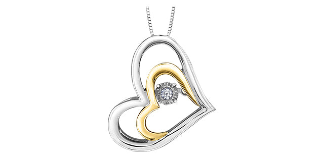 Silver &amp; 10K Yellow Gold 0.02 cttw Diamond Heart Necklace