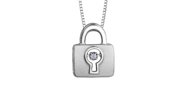 Sterling Silver 0.02cttw Diamond Lock Necklace