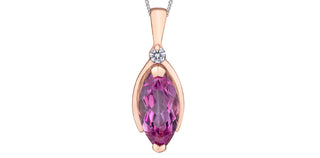 10K Rose Gold Genuine Pink Topaz and 0.03cttw Diamond Necklace, 18"