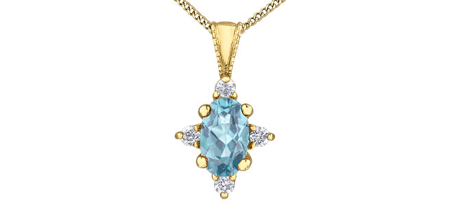 10K Yellow Gold Aquamarine and Diamond Necklace, 18&quot;