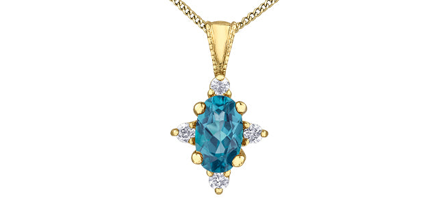 10K Yellow Gold Blue Topaz and Diamond Necklace, 18&quot;