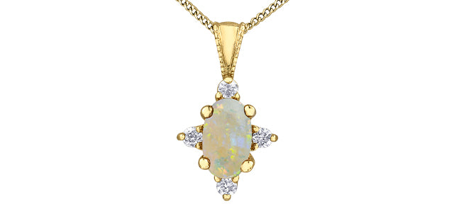 10K Yellow Gold Opal and Diamond Necklace 18"