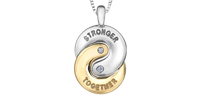 Sterling Silver &amp; 10K Yellow Gold &quot;Stronger Together&quot; 0.02cttw Diamond Necklace, 18&quot;