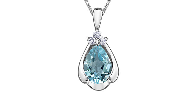 10k White Gold Aquamarine Birthstone pendant