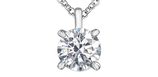 14K White Gold 1.50cttw Lab Grown Diamond Solitaire Necklace with Rolo Chain (Lobster Clasp) - Adjustable 16 - 18 Inches