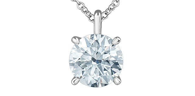 14K White Gold 2.01cttw Lab Grown Diamond Solitaire Necklace with Rolo Chain (Lobster Clasp) - Adjustable 16 - 18 Inches