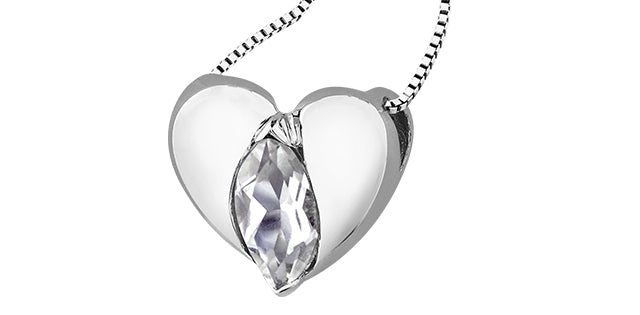 Sterling Silver White Topaz Heart Necklace