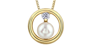 Colgante de perlas y diamantes canadienses de 0,06 quilates de oro amarillo de 10 quilates, 18"