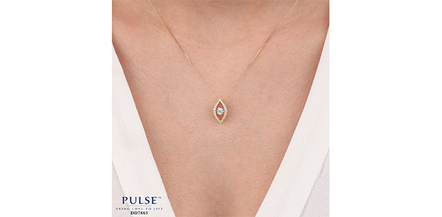 10K Yellow Gold 0.06 cttw Diamond Pulse Pendant, 18"