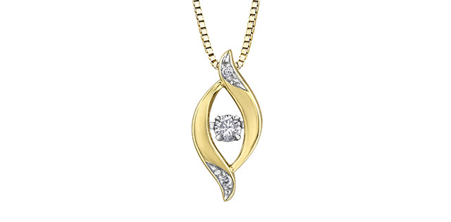 10K Yellow Gold 0.06 cttw Diamond Pulse Pendant, 18"