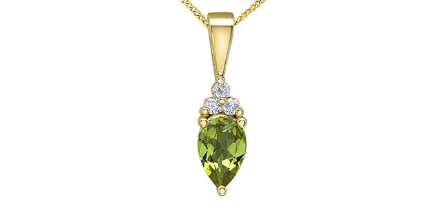 10K Yellow Gold Peridot and Diamond Necklace - 18 Inches