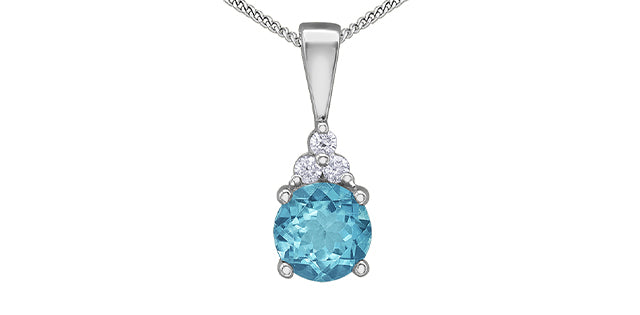 10K White Gold Blue Topaz &amp; Diamond Pendant