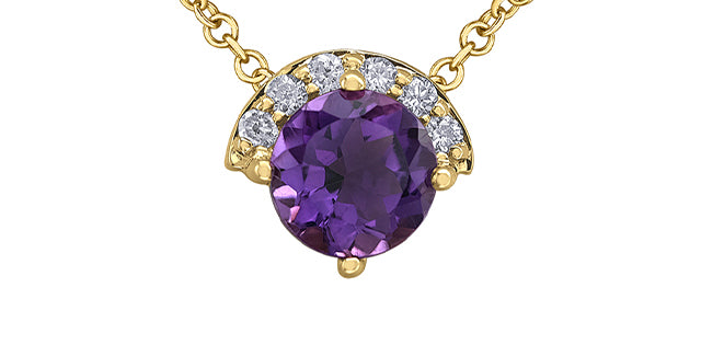 10K Yellow Gold Amethyst and Diamond Necklace