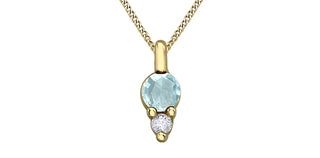 10K Yellow Gold 3.0mm Round Cut Aquamarine & 0.017cttw Diamond Pendant - 18"