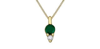 10K Yellow Gold Round Cut Emerald and Diamond Pendant, 18"