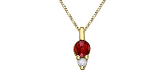 10K Yellow Gold Garnet and Diamond Pendant, 18"