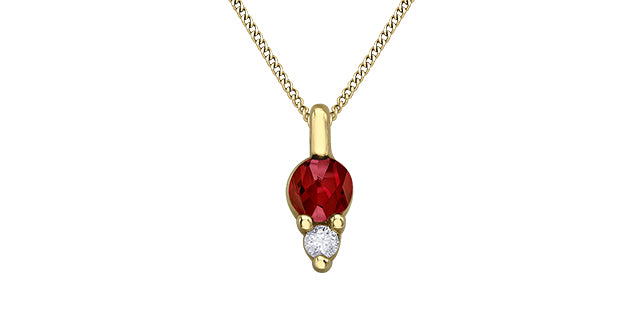 10K Yellow Gold Garnet and Diamond Pendant, 18&quot;