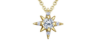 14K Yellow Gold 0.16cttw Diamond Star Necklace, 18"