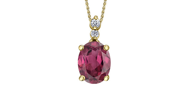 10K Yellow Gold Oval Cut Rhodolite Garnet and Diamond Pendant