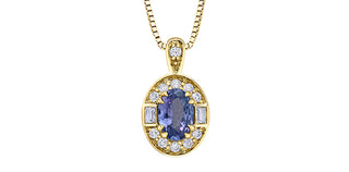 10K Yellow Gold Genuine Tanzanite, White Sapphire & Diamond Pendant - 18"