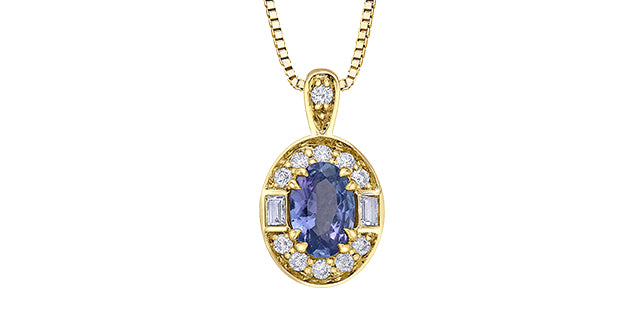 10K Yellow Gold Tanzanite , White sapphire and Diamond Necklace