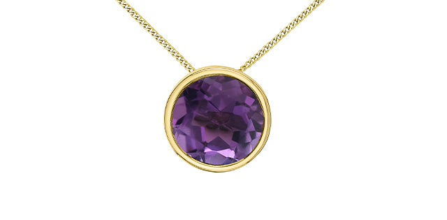 10K Yellow Gold 5mm Genuine Amethyst Pendant, 18&quot;