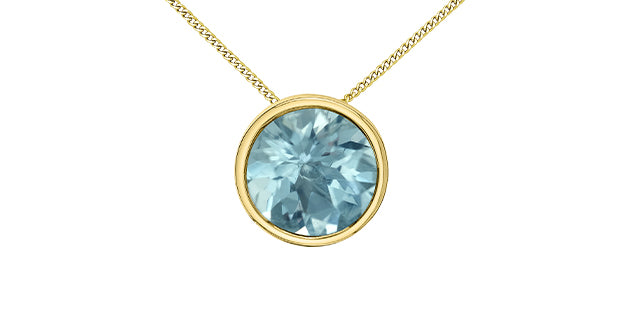 10K Yellow Gold 5mm Genuine Aquamarine Pendant, 18&quot;