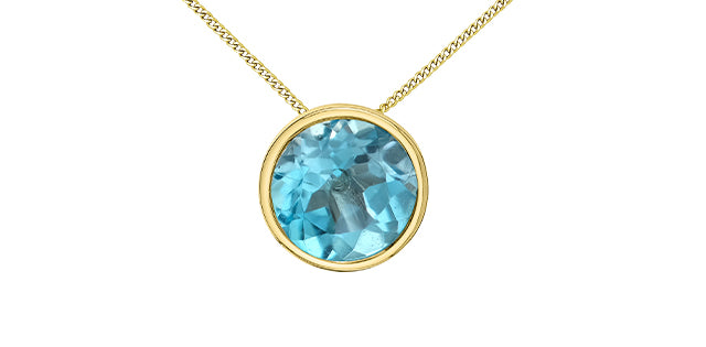 10K Yellow Gold 5mm Genuine Blue Topaz Pendant, 18&quot;