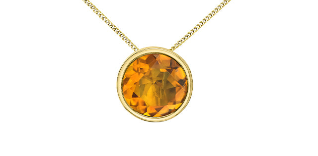 10K Yellow Gold 5mm Genuine Citrine Pendant, 18&quot;