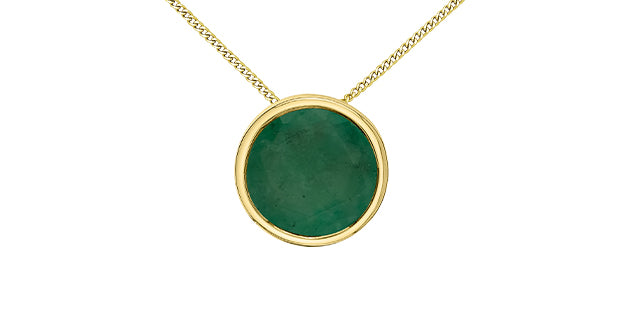 10K Yellow Gold 5mm Genuine Emerald Pendant, 18&quot;