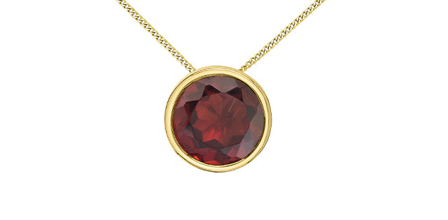 10K Yellow Gold 5mm Genuine Garnet Pendant, 18&quot;