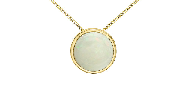 10K Yellow Gold 5mm Genuine Opal Pendant, 18&quot;