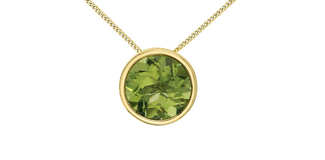 10K Yellow Gold 5mm Genuine Peridot Pendant, 18&quot;