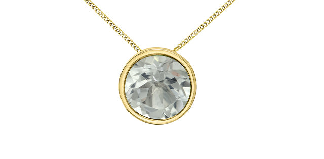 10K Yellow Gold 5mm Genuine White Topaz Pendant, 18&quot;