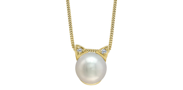 10K Yellow Gold Pearl and 0.01 cttw Diamond Necklace
